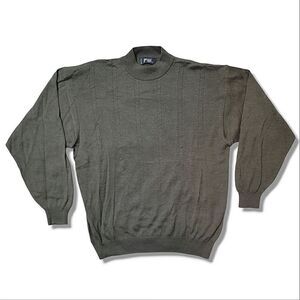 Fiji Italy Green Crew Neck Wool Blend Lightweight Ribbed Men's Sweater